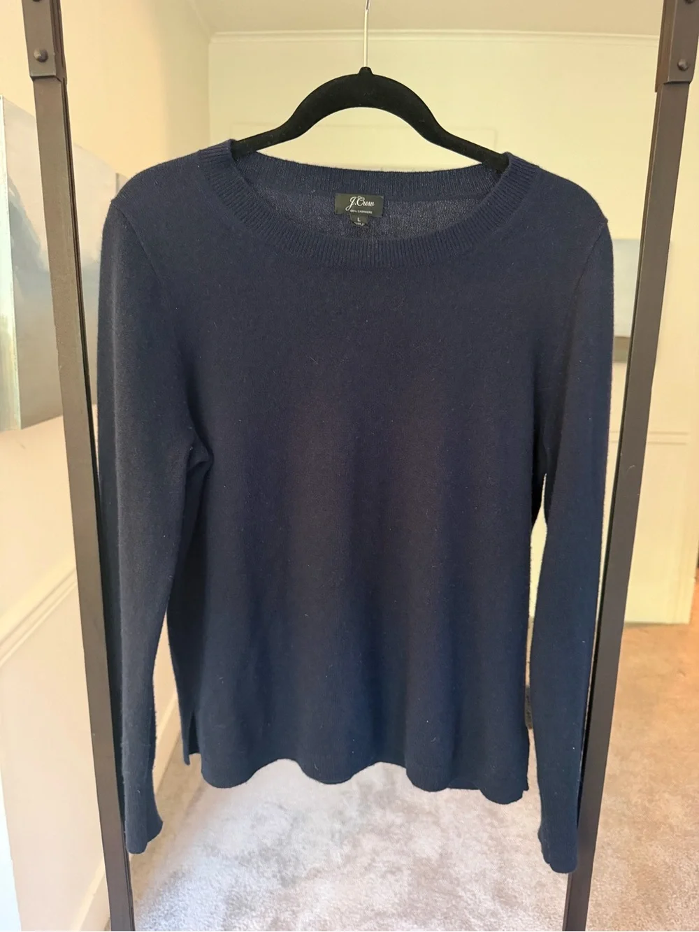 J. Crew Navy Crewneck Lightweight Cashmere Sweater